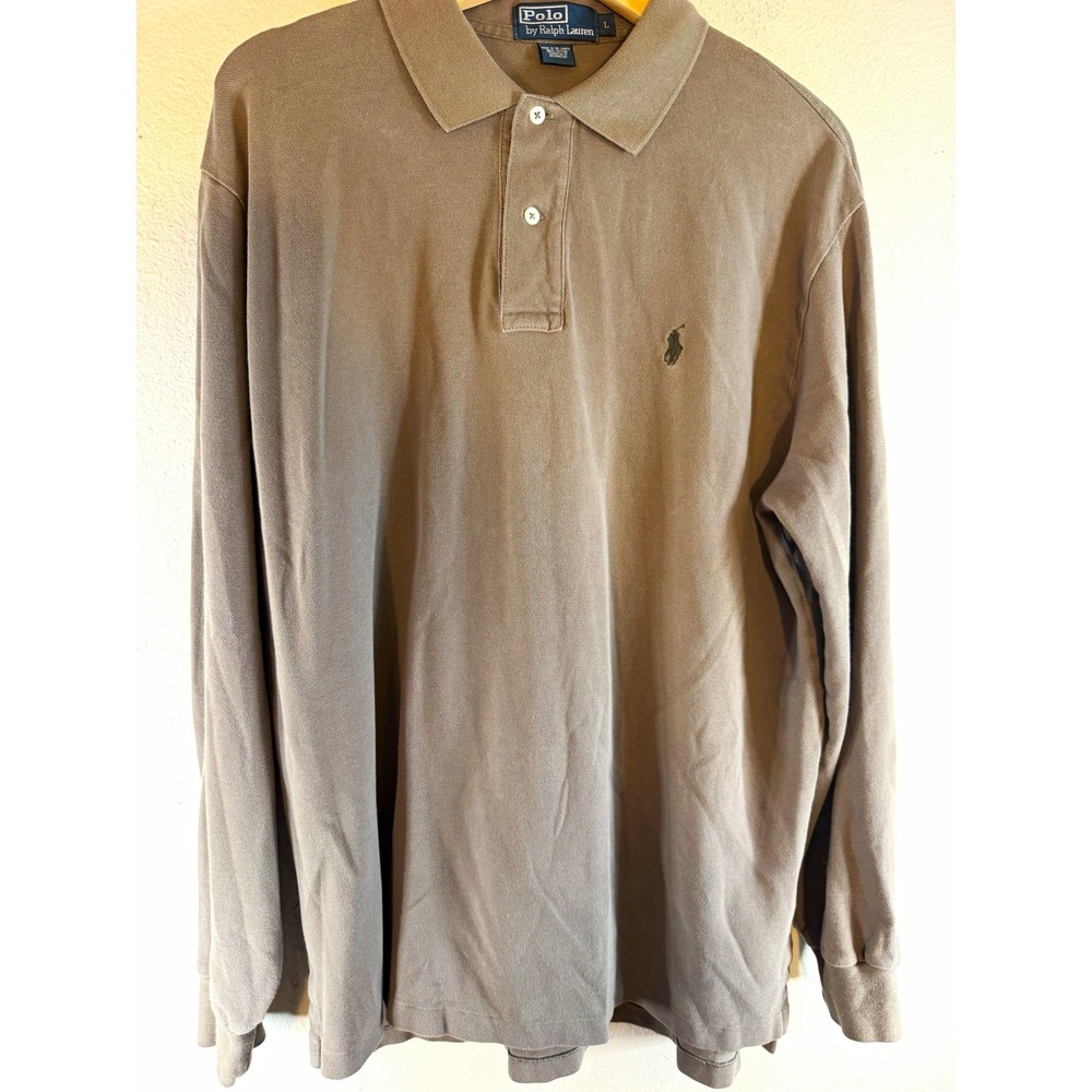 Polo by Ralph Lauren Men's Large Gray Solid Long Sleeve Cotton Knit Logo Polo